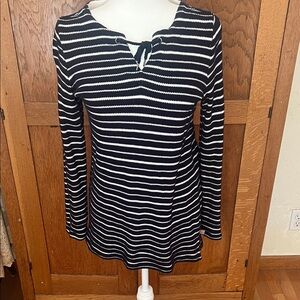 T by Talbots Navy and  White Striped Tunic, size XS